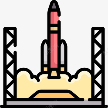 发射的火箭发射146号太空线性颜色图标图标