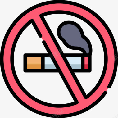 禁止吸烟禁止信号5线性颜色图标图标