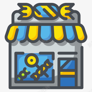 糖果店商店和商店2线性颜色图标图标
