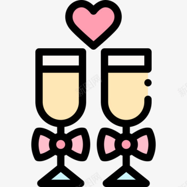 香槟酒杯婚礼237线性颜色图标图标