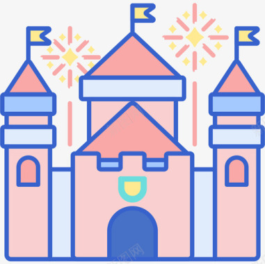 色彩城堡主题公园线性色彩图标图标