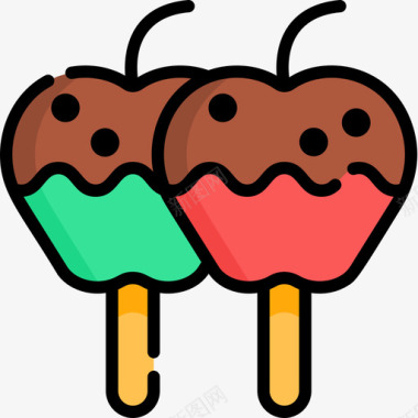 焦糖苹果糖果和糖果14线性颜色图标图标