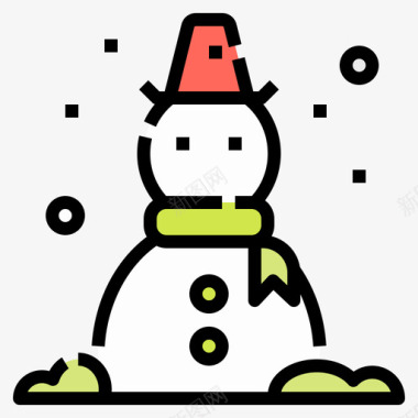 圣诞雪人雪人冬天和圣诞节2线性颜色图标图标