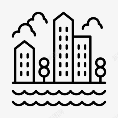 村庄城镇建筑物城市图标图标