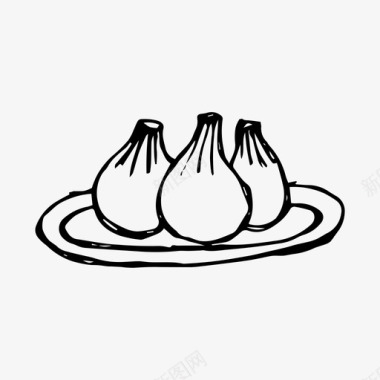 饺子食物手绘素描图标图标