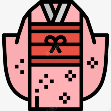 日本和服美女和服日本53线性颜色图标图标