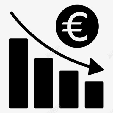 财务状况下降欧元衰退减少图表失败进程图标图标