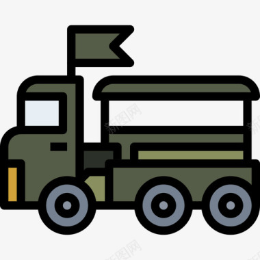 货车军用元素2线性颜色图标图标