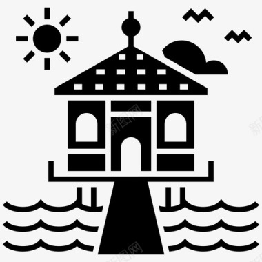 热带度假村小屋旅游字形标图标图标