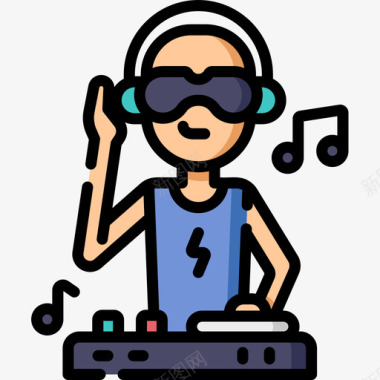 DJ音乐多媒体1线性彩色图标图标