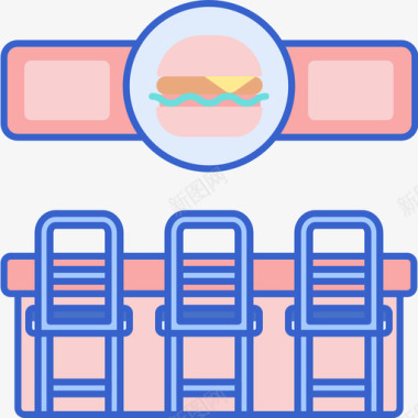 主题汉堡吧主题公园线性颜色图标图标