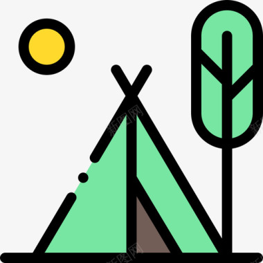 帐篷夏令营10线性颜色图标图标