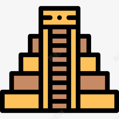 玛雅金字塔地标和纪念碑19线性颜色图标图标