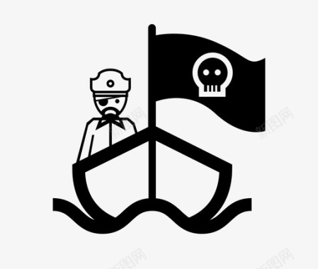 海盗在船上独自旗帜图标图标