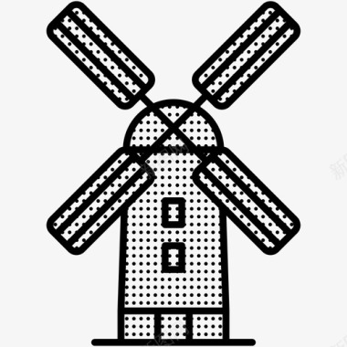 风车荷兰风车地标星罗棋布图标图标