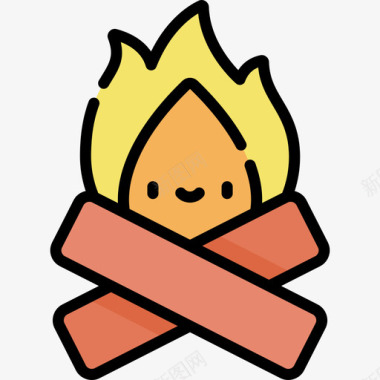 夏令营总动员柴火夏令营8线性颜色图标图标