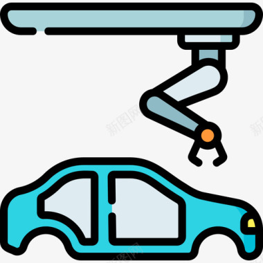 工厂工人矢量汽车制造制造28线颜色图标图标