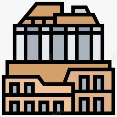 雅典卫城古希腊35线性颜色图标图标