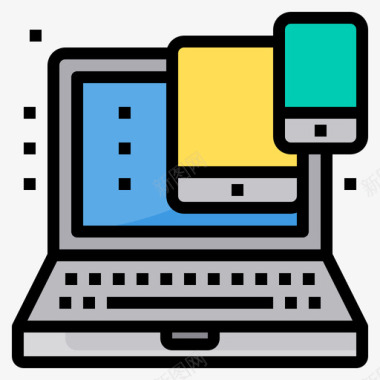 手机电脑和笔记本电脑5线性颜色图标图标