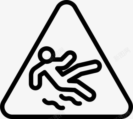 湿地板警告标志4线性图标图标