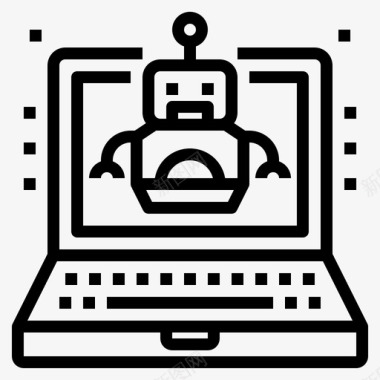 机器人计算机和笔记本电脑1台线性图标图标
