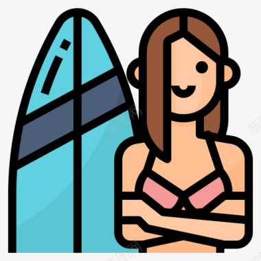 冲浪者人与生活方式3线性颜色图标图标