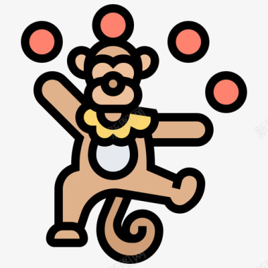 猴子马戏团元素7线性颜色图标图标