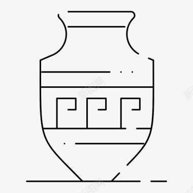 细支双耳瓶古希腊希腊独立日细虚线图标图标