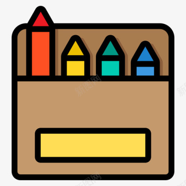 彩色铅笔文具和办公室16线颜色图标图标