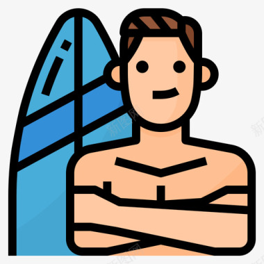 冲浪者人与生活方式3线性颜色图标图标