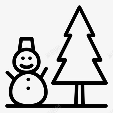 冬天的雪人雪自然松树图标图标
