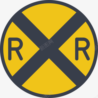 铁路交叉口美国路标4号平坦图标图标