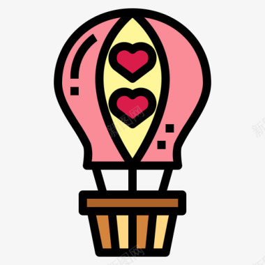 热气球爱情和情人节6线性颜色图标图标