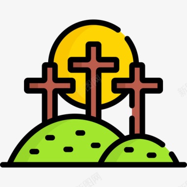 十字架复活节18日线形颜色图标图标