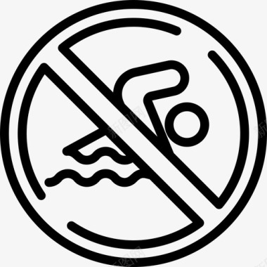 禁止游泳警告标志4直线图标图标
