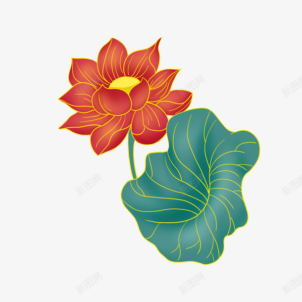 国潮中国风莲花荷叶手绘装饰插画png免抠素材_88icon https://88icon.com 国潮 莲花 荷叶 手绘