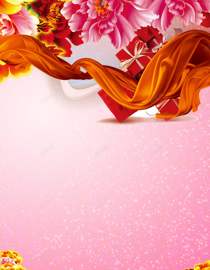 三八妇女节富贵大气海报背景jpg设计背景_88icon https://88icon.com 三八妇女节展板 大气 女人节 女王节 妇女节宣传 展板 母亲 海报 红绸 节日素材 花朵