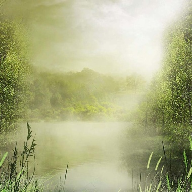 梦幻大雾湖边背景图背景