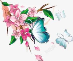 炫丽彩色手绘蝴蝶花朵素材