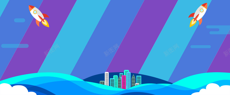 双十一狂欢bannerpsd设计背景_88icon https://88icon.com 双十一 火箭 房屋 蓝色 线条 全城狂欢大促 白云 电商狂欢 大促