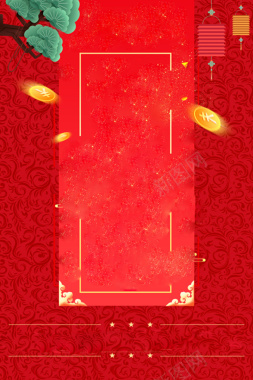 大红色喜庆中国风金币树背景图背景