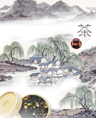 手绘中国风名片海报背景素材背景