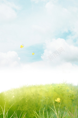 手绘水彩蝴蝶草地印刷背景背景