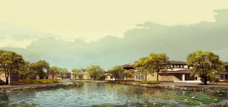 中国风建筑风景背景图背景
