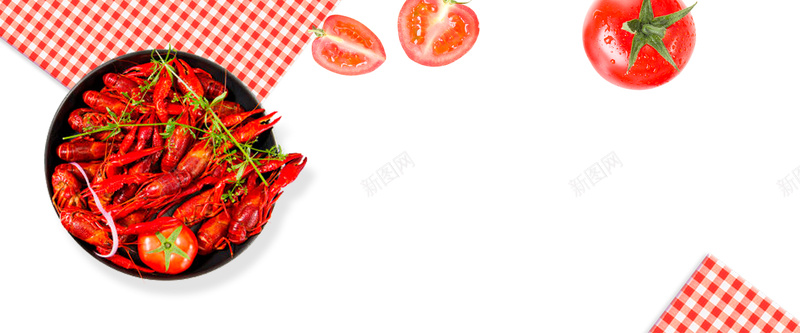 桌面小清新简约小龙虾番茄白色背景背景