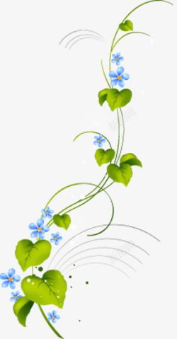 精美手绘蓝色花朵树叶素材