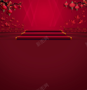 除夕春节红色灯笼地产舞台主题灯光背景背景
