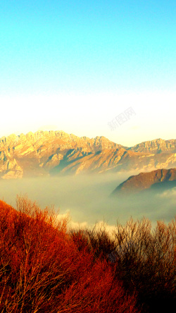 微信文化蓝天白云红山H5背景素材高清图片