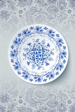 米色中国风质感青花瓷花纹瓷碟背景背景