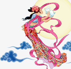 中国节元素中秋古典美女月亮玉兔高清图片